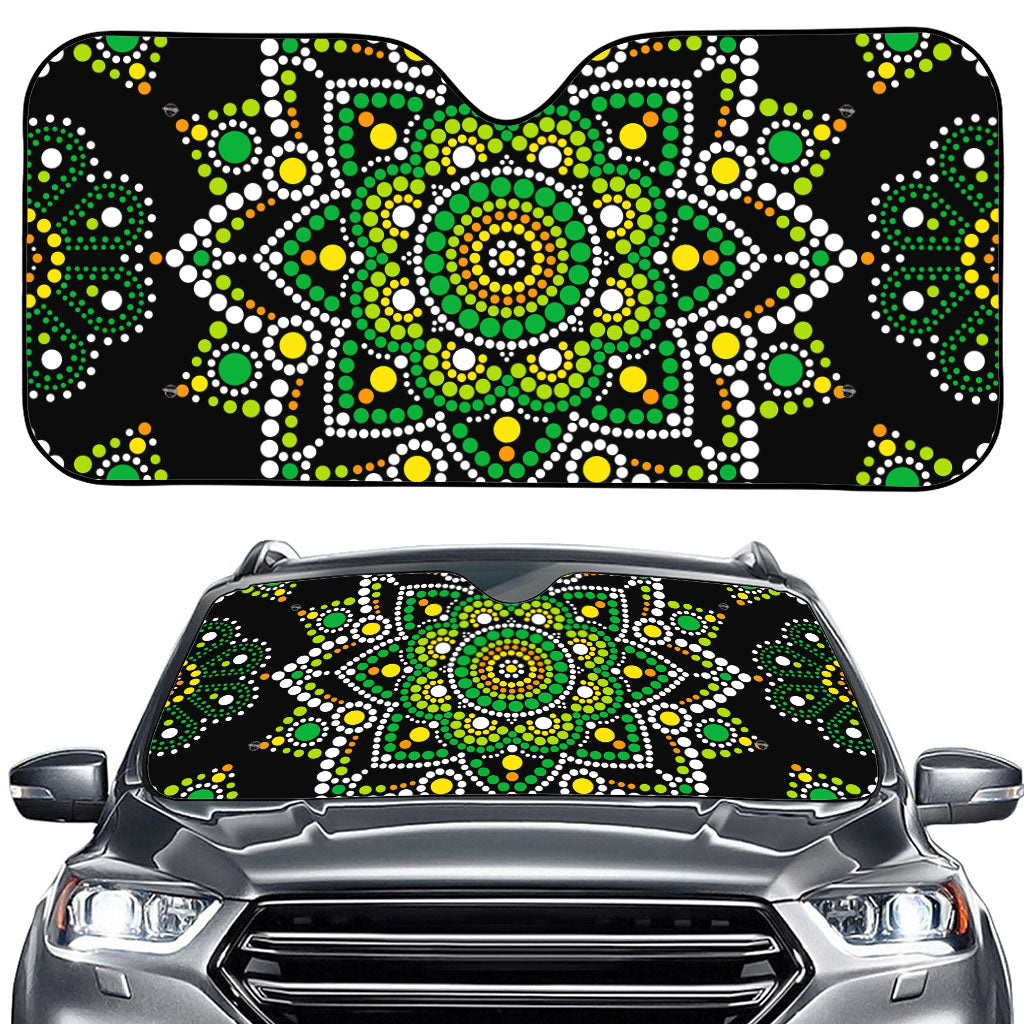 Green White Dot Mandala Print Car Windshield Sun Shade