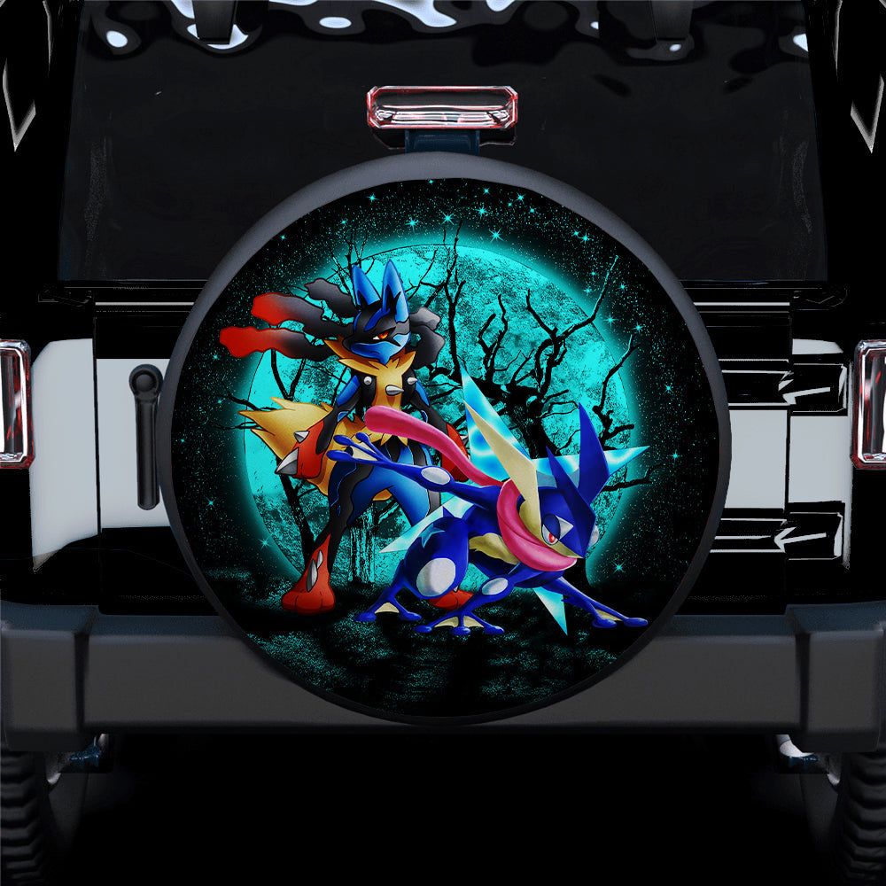 Greninja Satoshi And Mega Lucario Halloween Moonlight Car Spare Tire Cover
