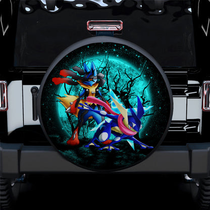 Greninja Satoshi And Mega Lucario Halloween Moonlight Car Spare Tire Cover