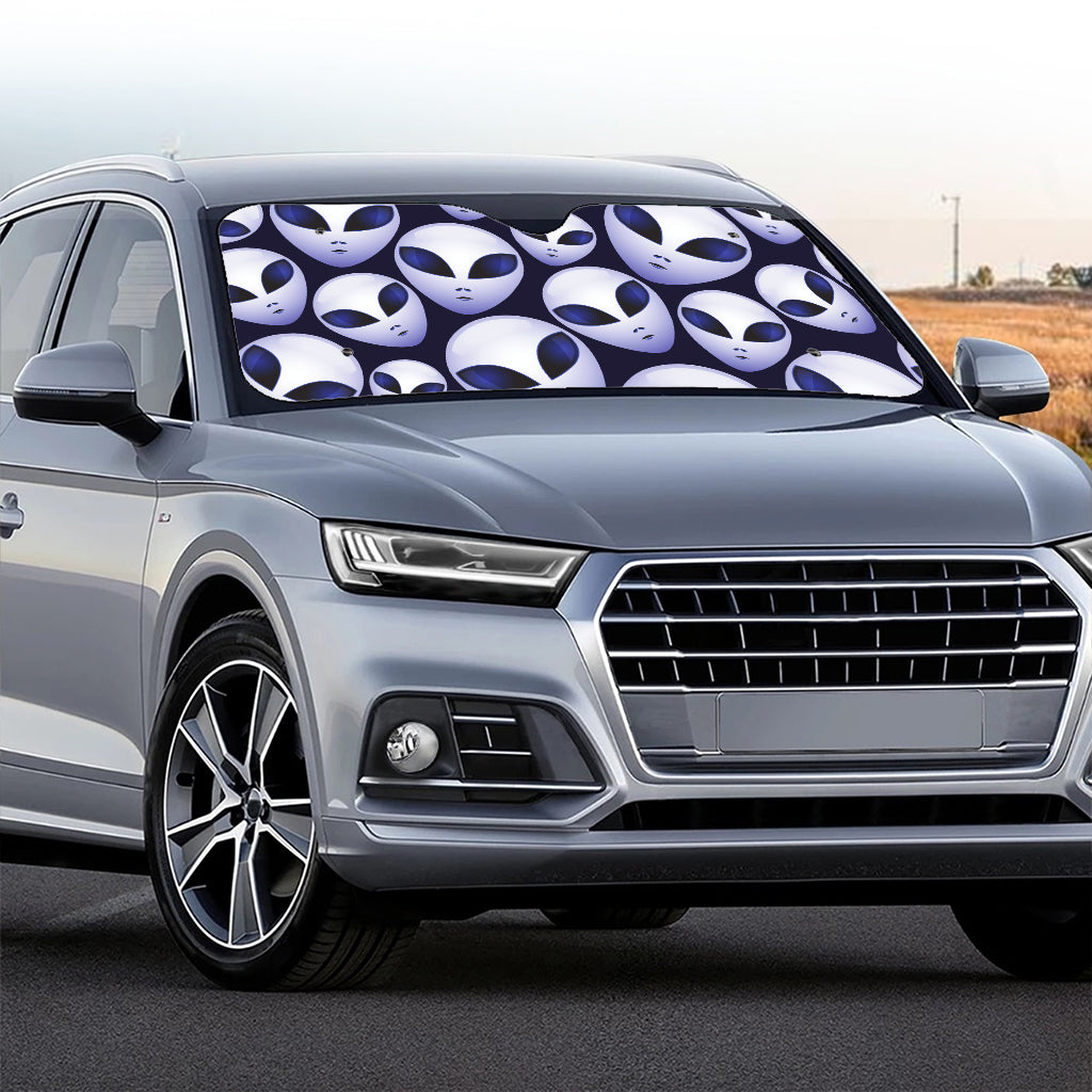 Grey Alien Face Pattern Print Car Windshield Sun Shade