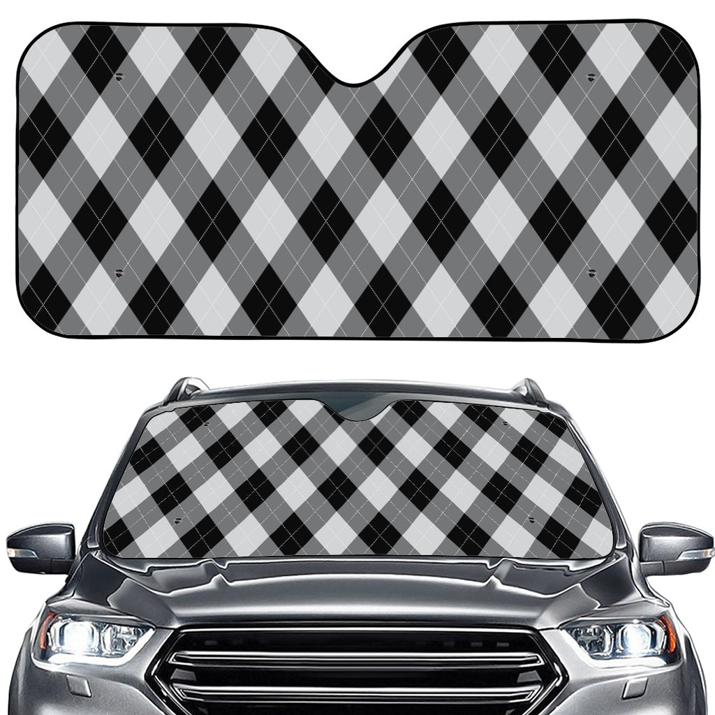 Grey And Black Argyle Pattern Print Car Windshield Sun Shade