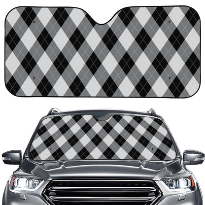 Grey And Black Argyle Pattern Print Car Windshield Sun Shade