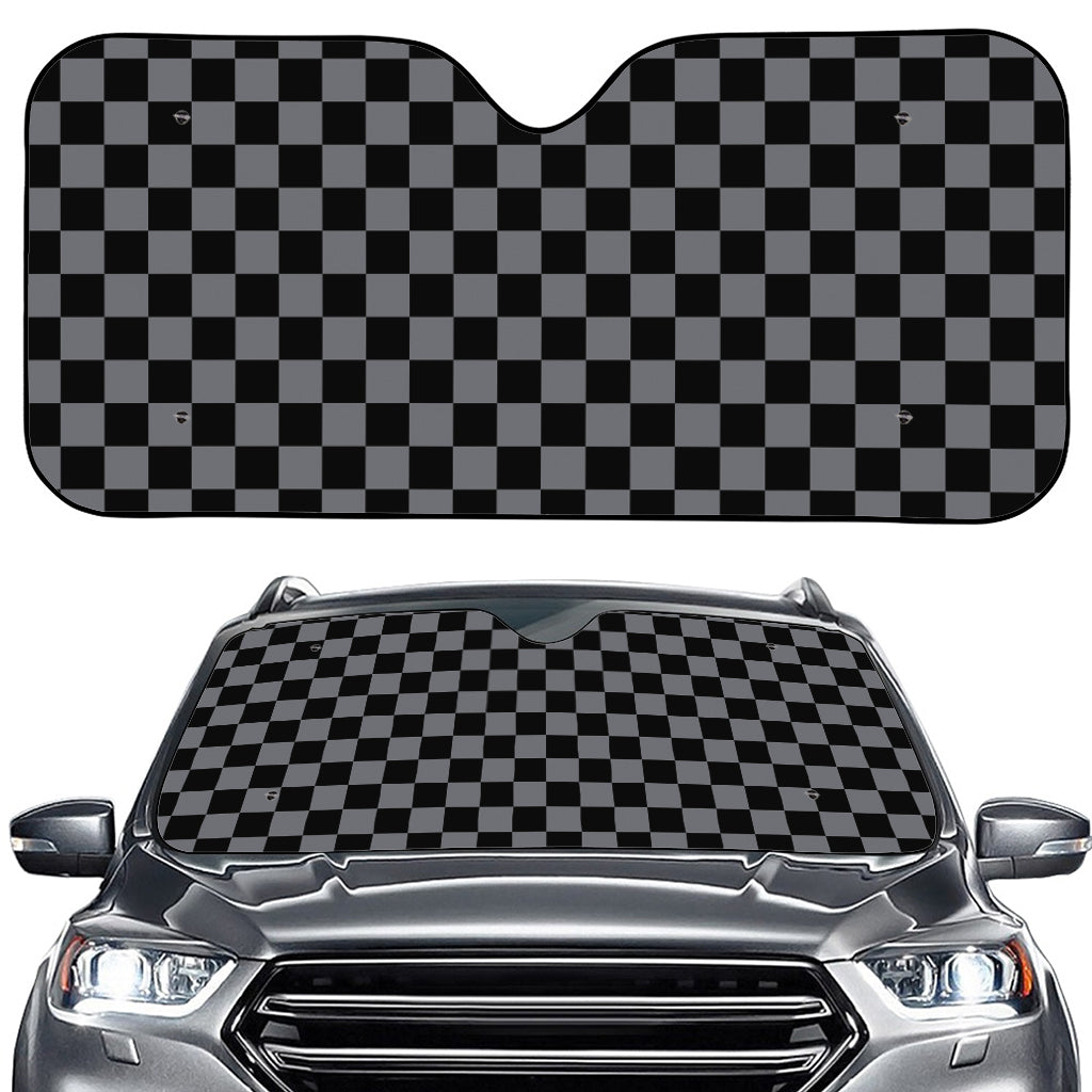 Grey And Black Checkered Pattern Print Car Windshield Sun Shade