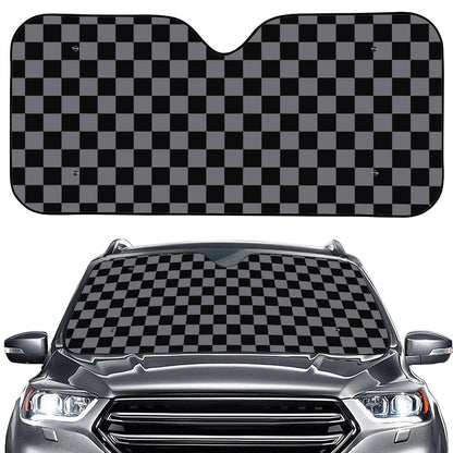 Grey And Black Checkered Pattern Print Car Windshield Sun Shade
