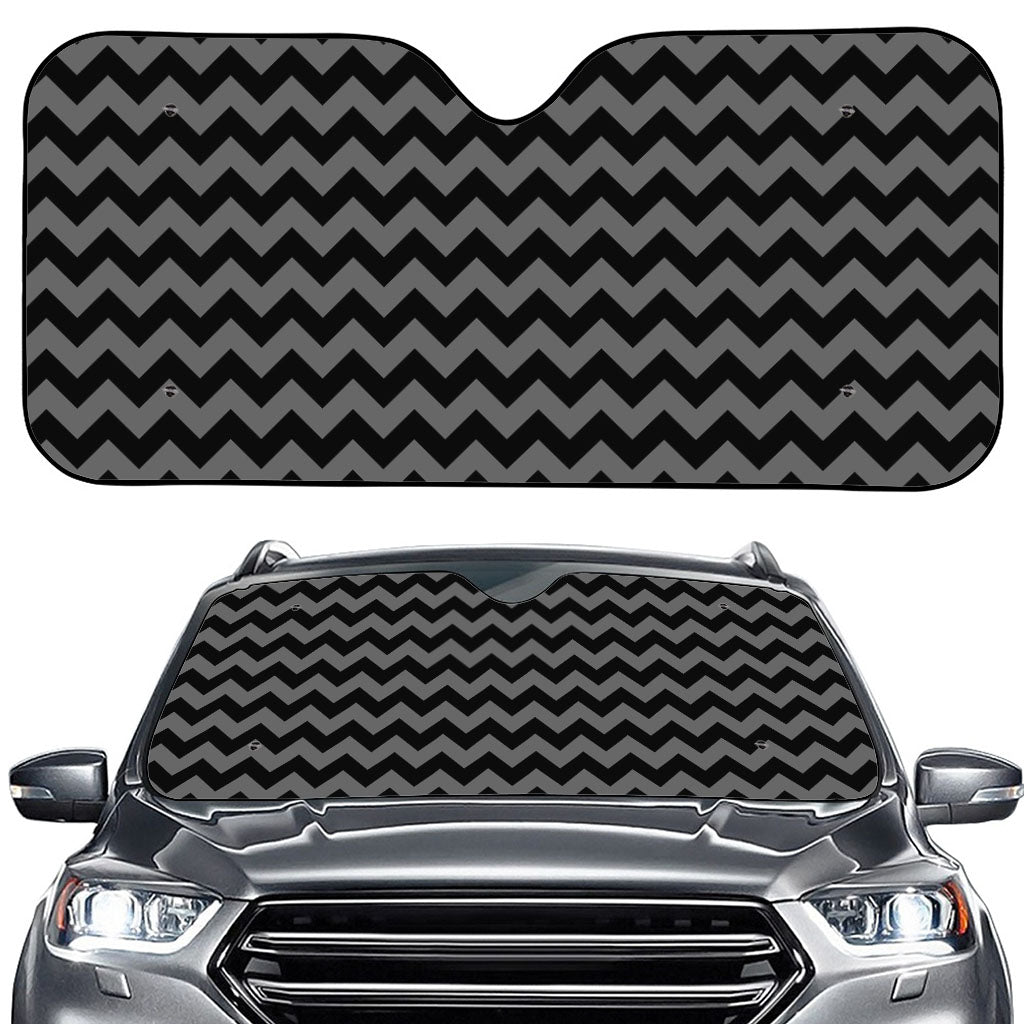 Grey And Black Chevron Pattern Print Car Windshield Sun Shade