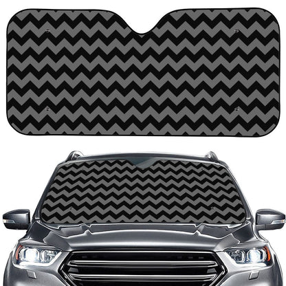 Grey And Black Chevron Pattern Print Car Windshield Sun Shade