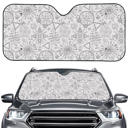 Grey And Black Mystical Wiccan Print Car Windshield Sun Shade