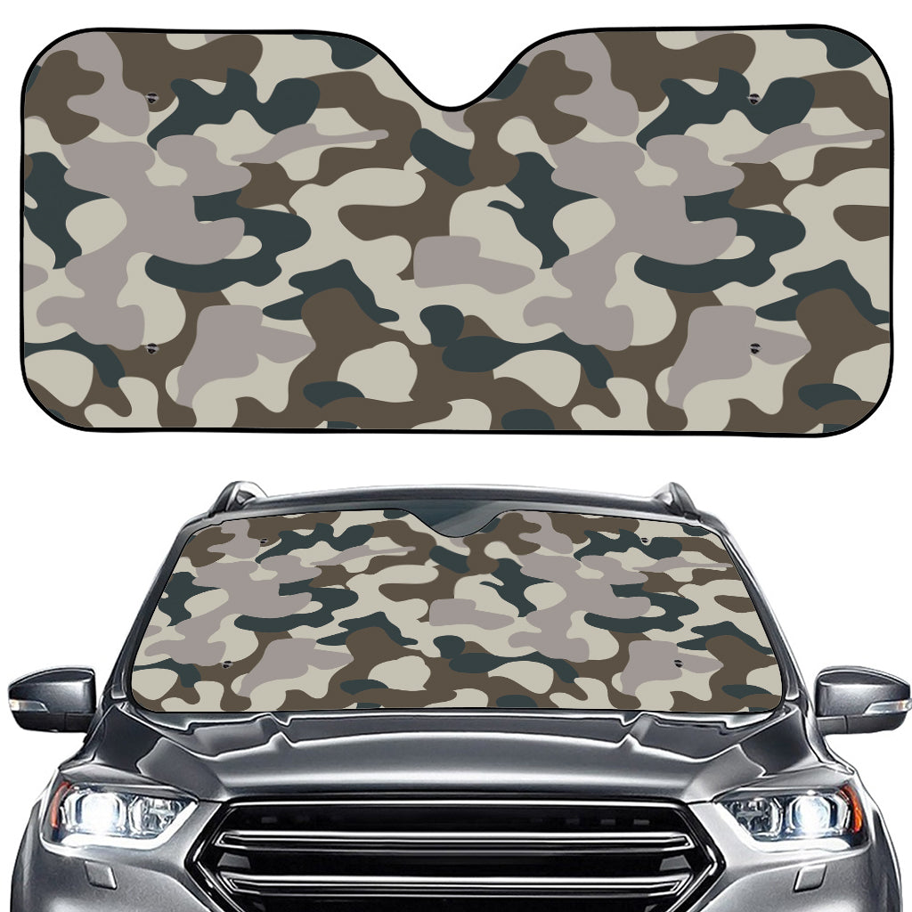 Grey And Brown Camouflage Print Car Windshield Sun Shade