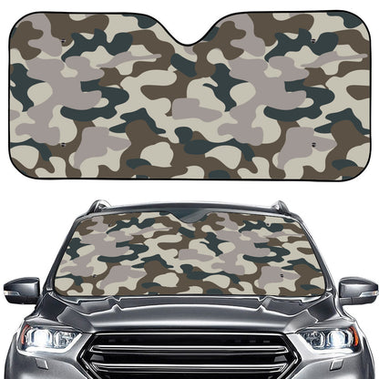 Grey And Brown Camouflage Print Car Windshield Sun Shade