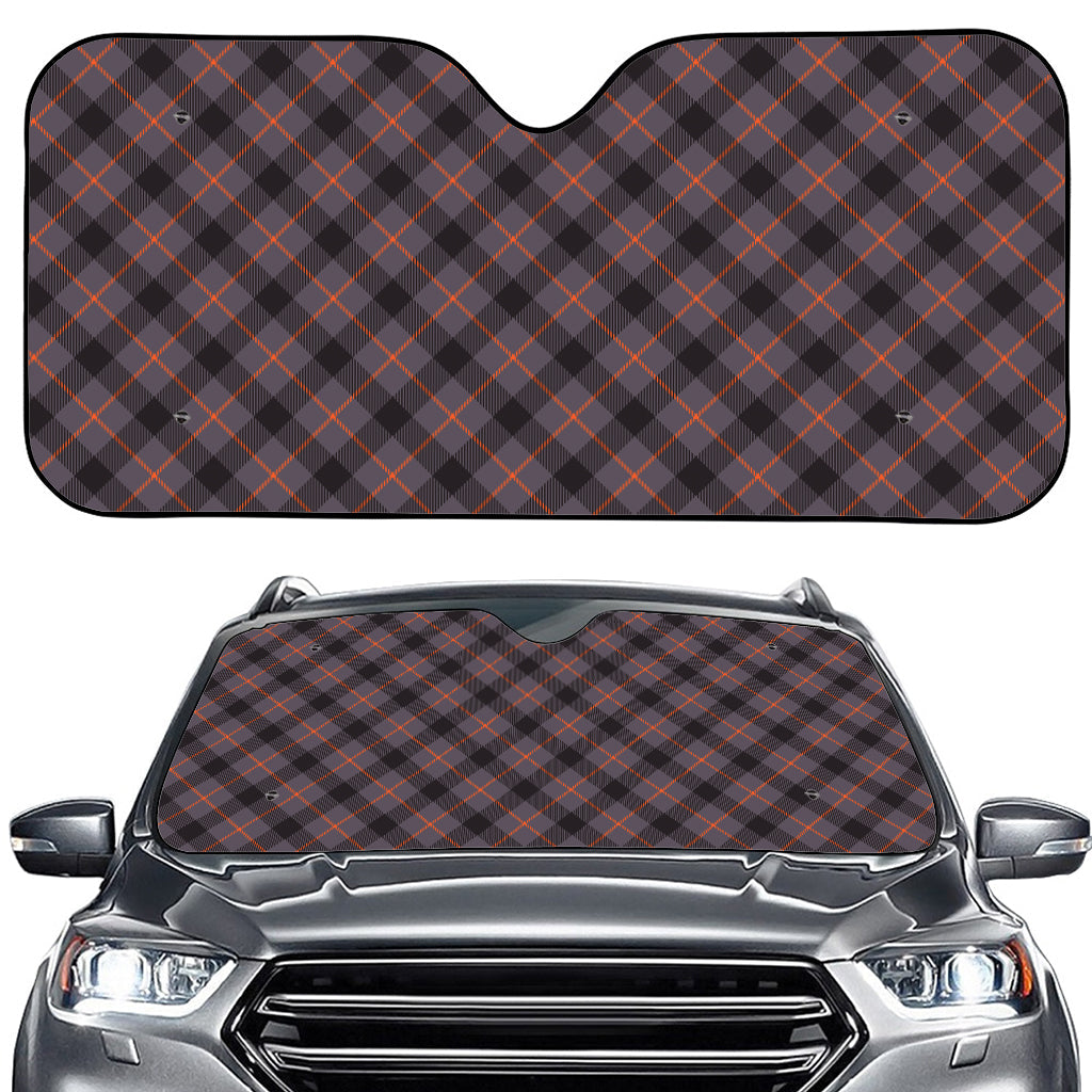 Grey And Orange Plaid Pattern Print Car Windshield Sun Shade