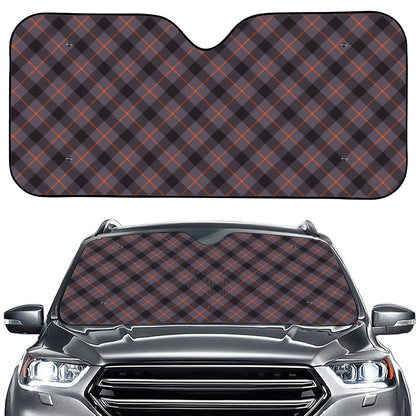 Grey And Orange Plaid Pattern Print Car Windshield Sun Shade