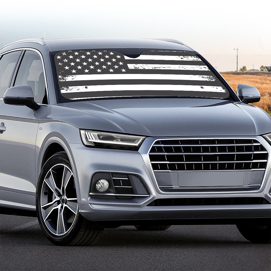 Grey And White American Flag Print Car Windshield Sun Shade
