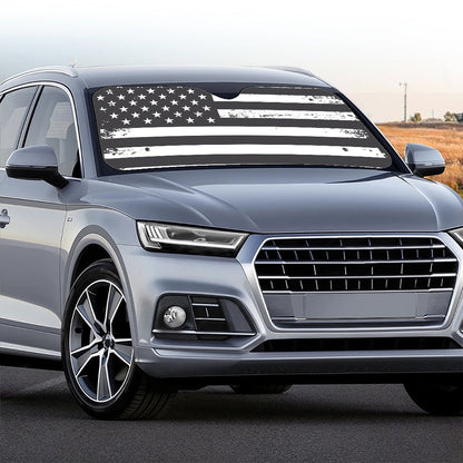 Grey And White American Flag Print Car Windshield Sun Shade