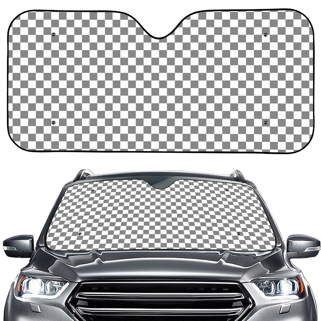 Grey And White Checkered Pattern Print Car Windshield Sun Shade