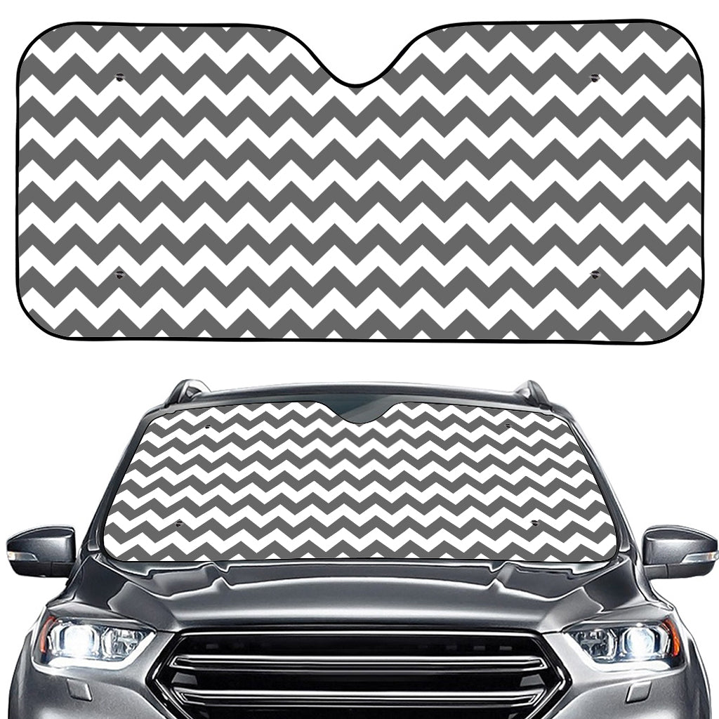 Grey And White Chevron Pattern Print Car Windshield Sun Shade