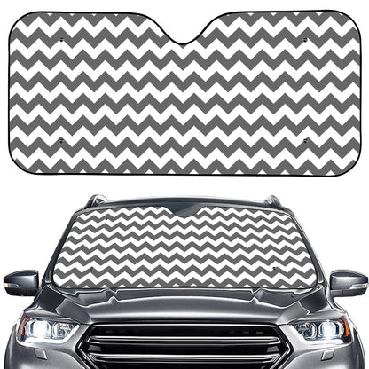 Grey And White Chevron Pattern Print Car Windshield Sun Shade
