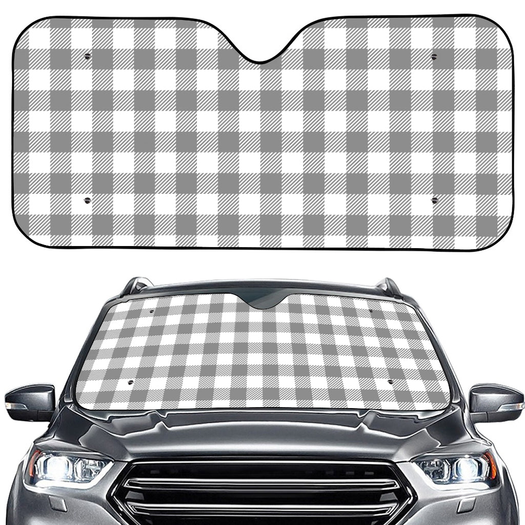 Grey And White Gingham Pattern Print Car Windshield Sun Shade