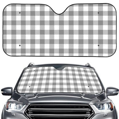 Grey And White Gingham Pattern Print Car Windshield Sun Shade