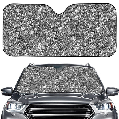 Grey And White Totem Pattern Print Car Windshield Sun Shade