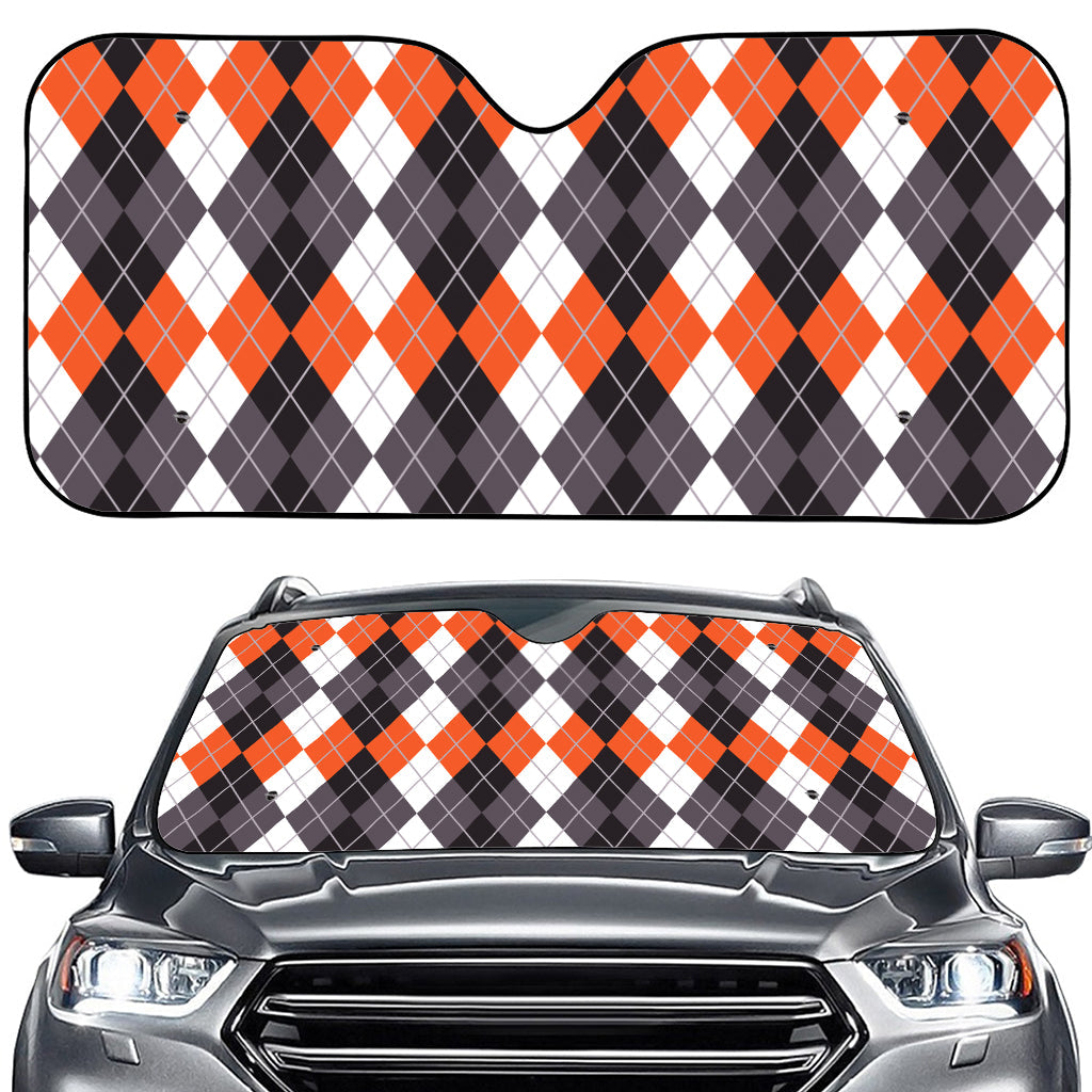 Grey Black Orange And White Argyle Print Car Windshield Sun Shade