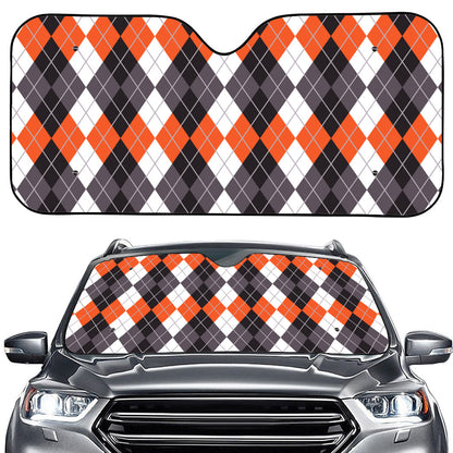 Grey Black Orange And White Argyle Print Car Windshield Sun Shade