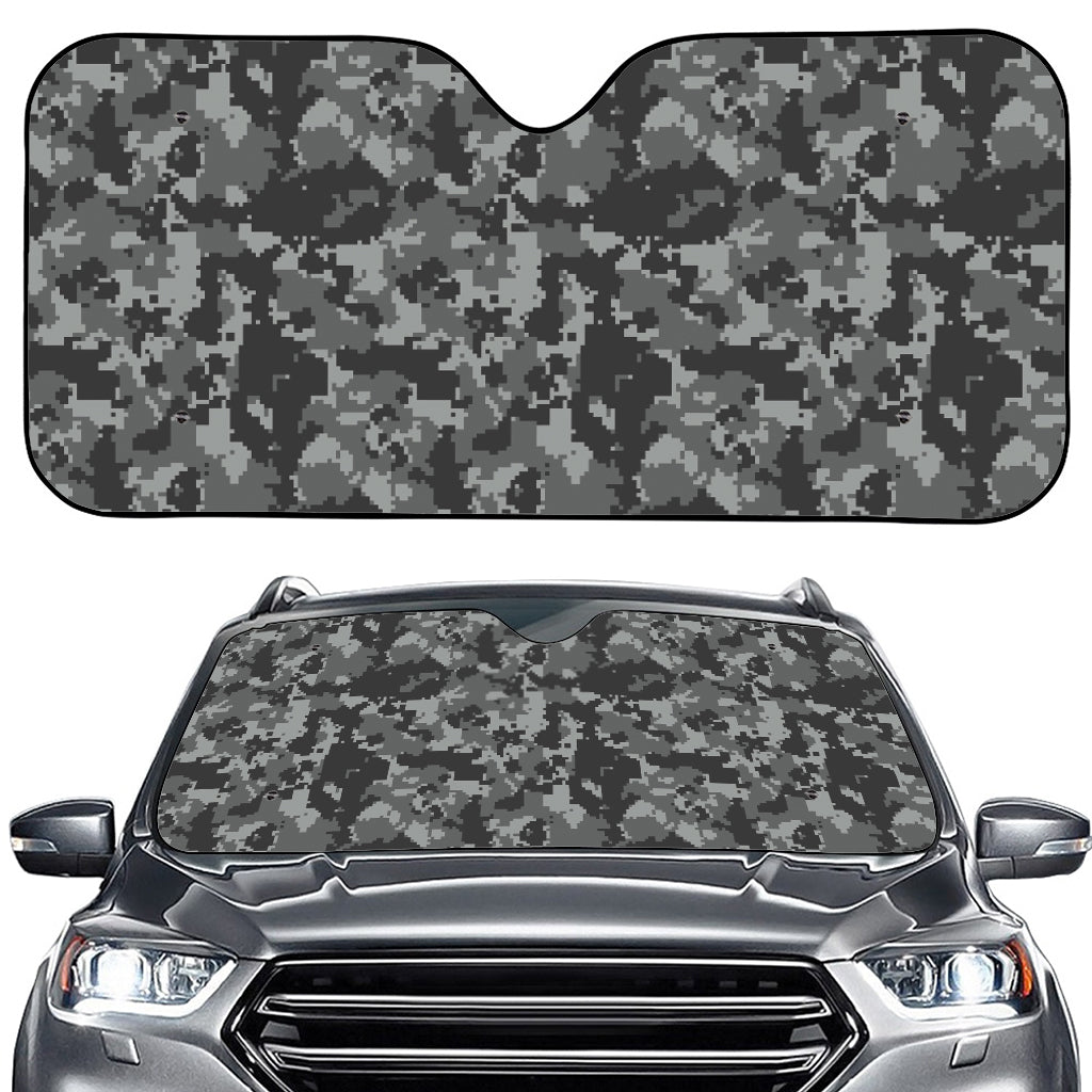 Grey Digital Camo Pattern Print Car Windshield Sun Shade