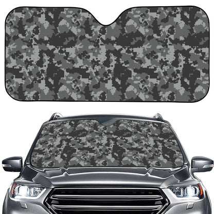 Grey Digital Camo Pattern Print Car Windshield Sun Shade