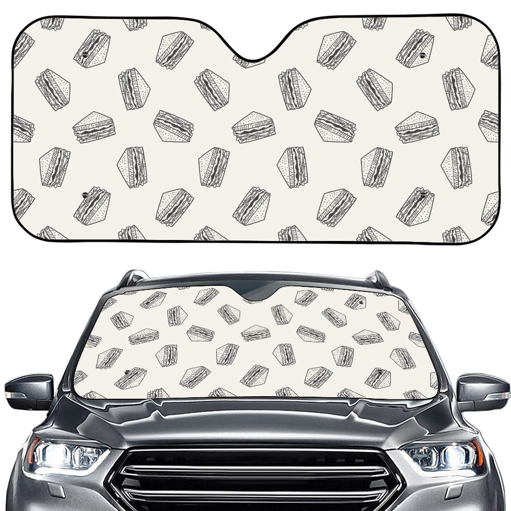 Grey Doodle Sandwich Pattern Print Car Windshield Sun Shade