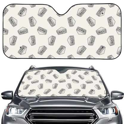 Grey Doodle Sandwich Pattern Print Car Windshield Sun Shade