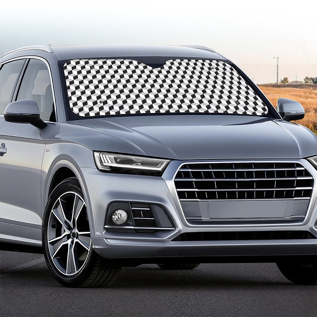 Grey Geometric Cube Shape Pattern Print Car Windshield Sun Shade