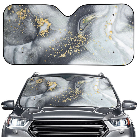 Grey Gold Liquid Marble Print Car Windshield Sun Shade