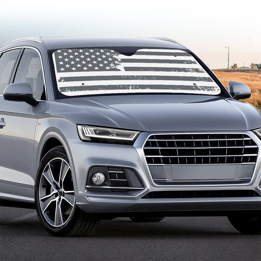 Grey Grunge American Flag Print Car Windshield Sun Shade