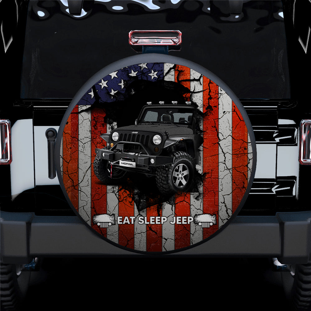Grey Jeep American Flag Car Spare Tire Cover