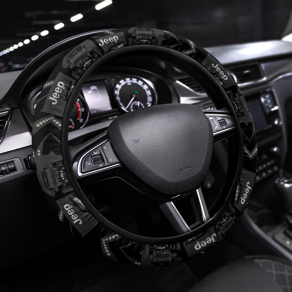 Grey Jeep Car Steering Wheel Cover