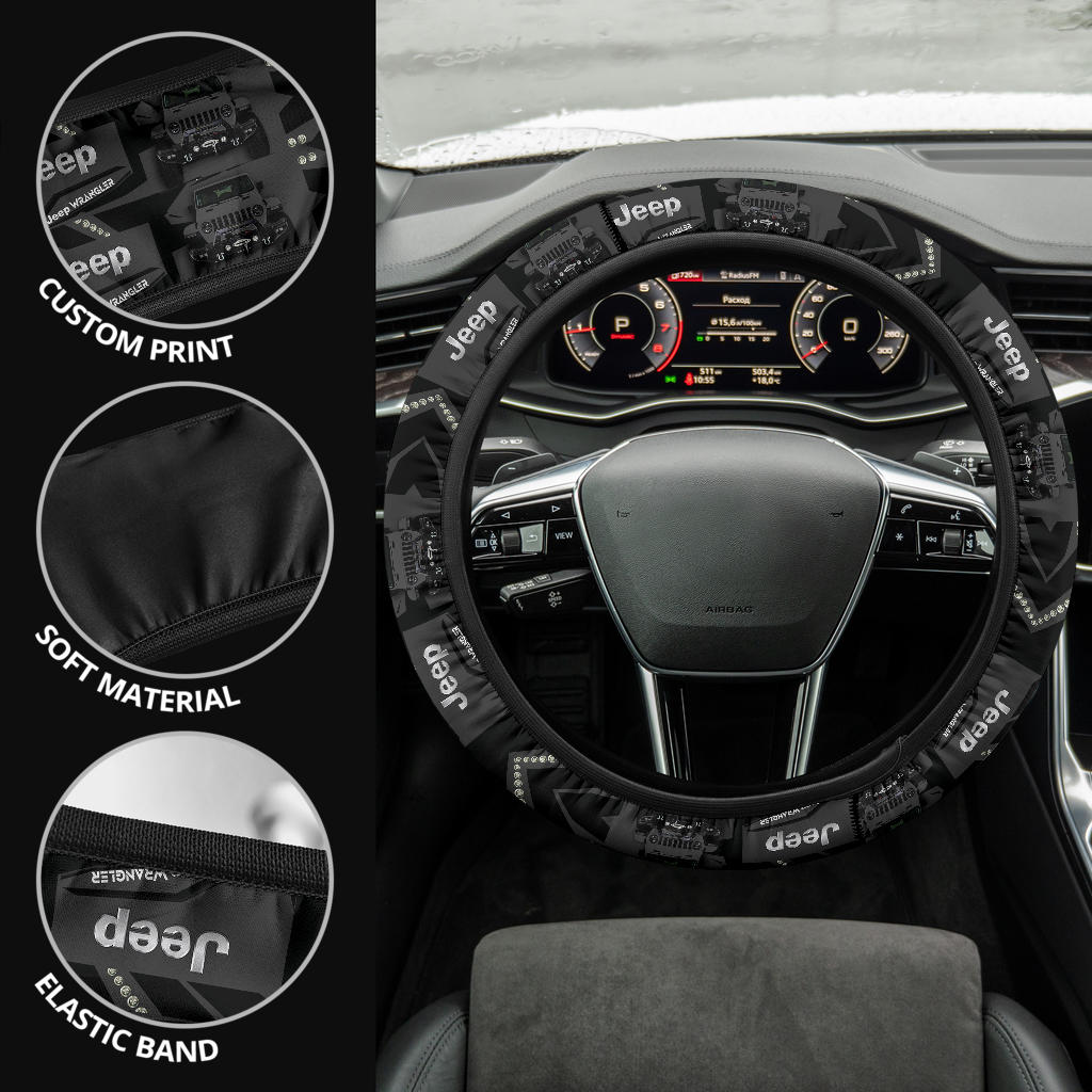 Grey Jeep Car Steering Wheel Cover