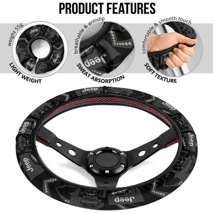 Grey Jeep Car Steering Wheel Cover