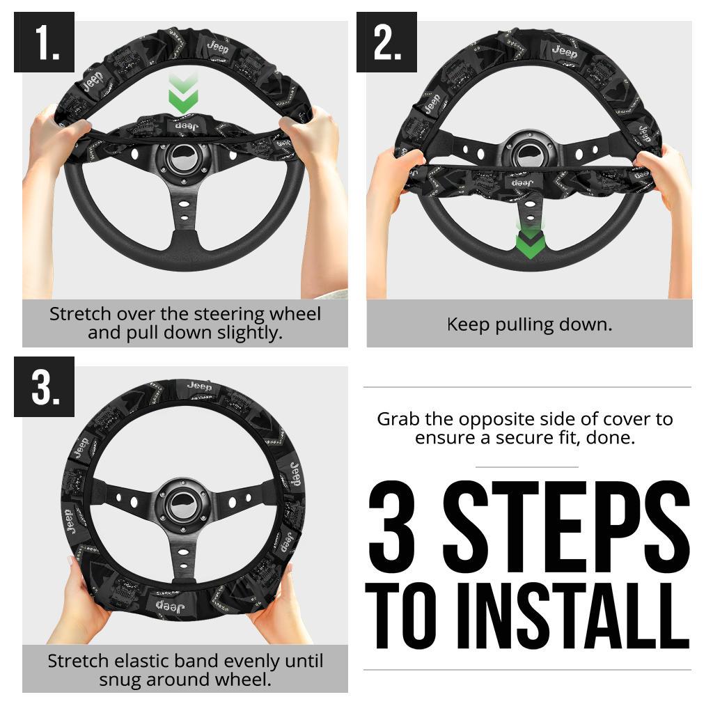 Grey Jeep Car Steering Wheel Cover