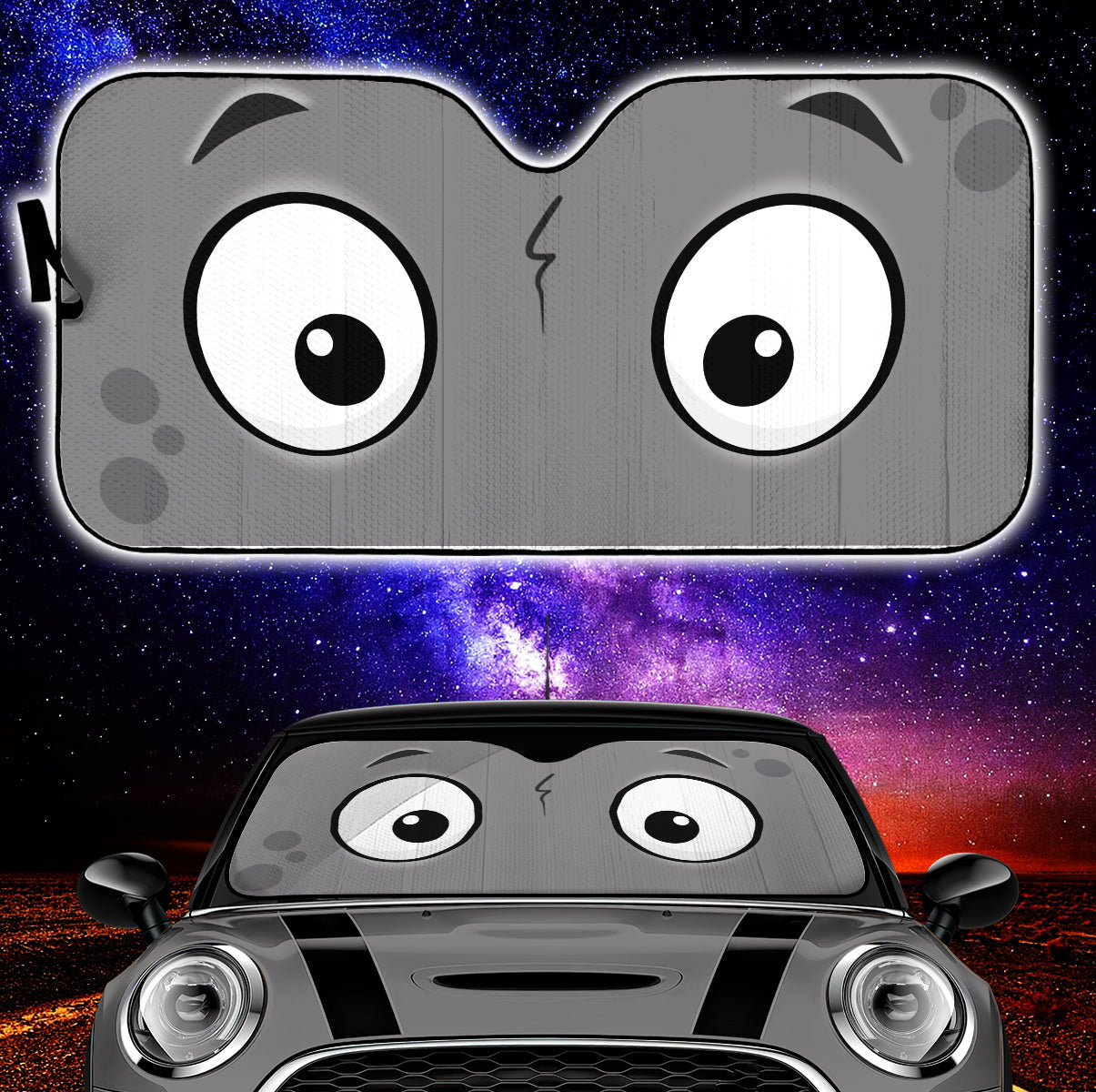 Grey Slight Surprised Cartoon Eyes Car Auto Sunshades