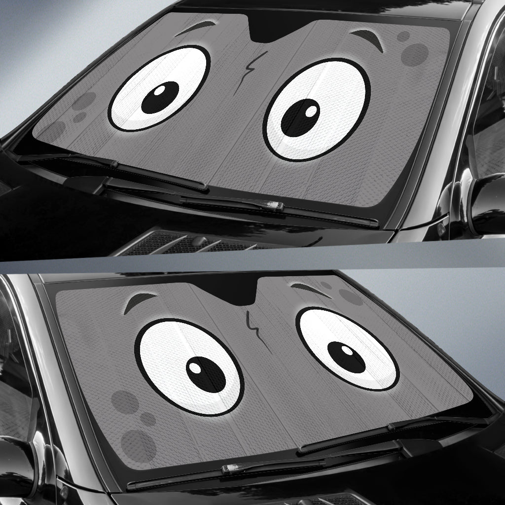 Grey Slight Surprised Cartoon Eyes Car Auto Sunshades