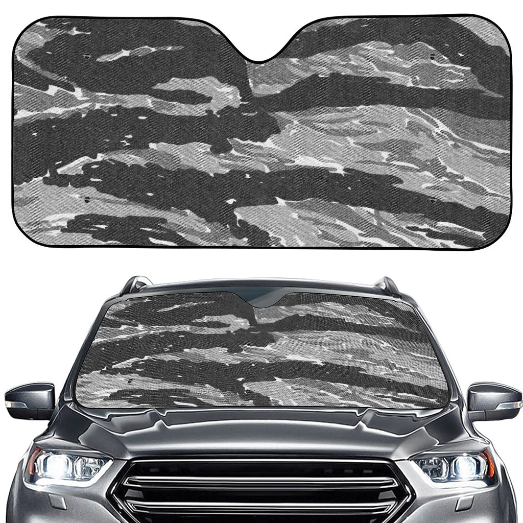 Grey Tiger Stripe Camouflage Print Car Windshield Sun Shade