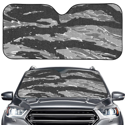 Grey Tiger Stripe Camouflage Print Car Windshield Sun Shade