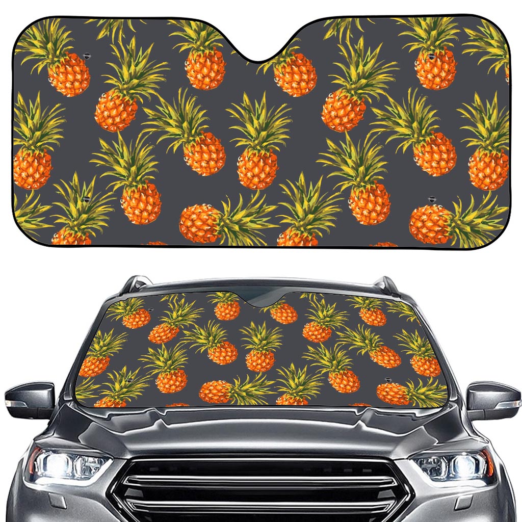 Grey Watercolor Pineapple Pattern Print Car Windshield Sun Shade