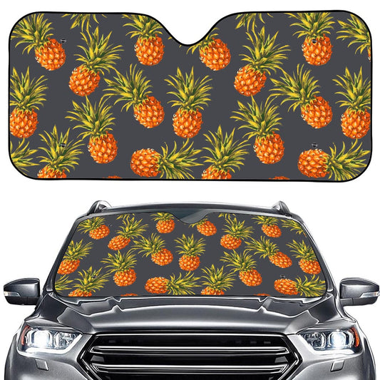Grey Watercolor Pineapple Pattern Print Car Windshield Sun Shade