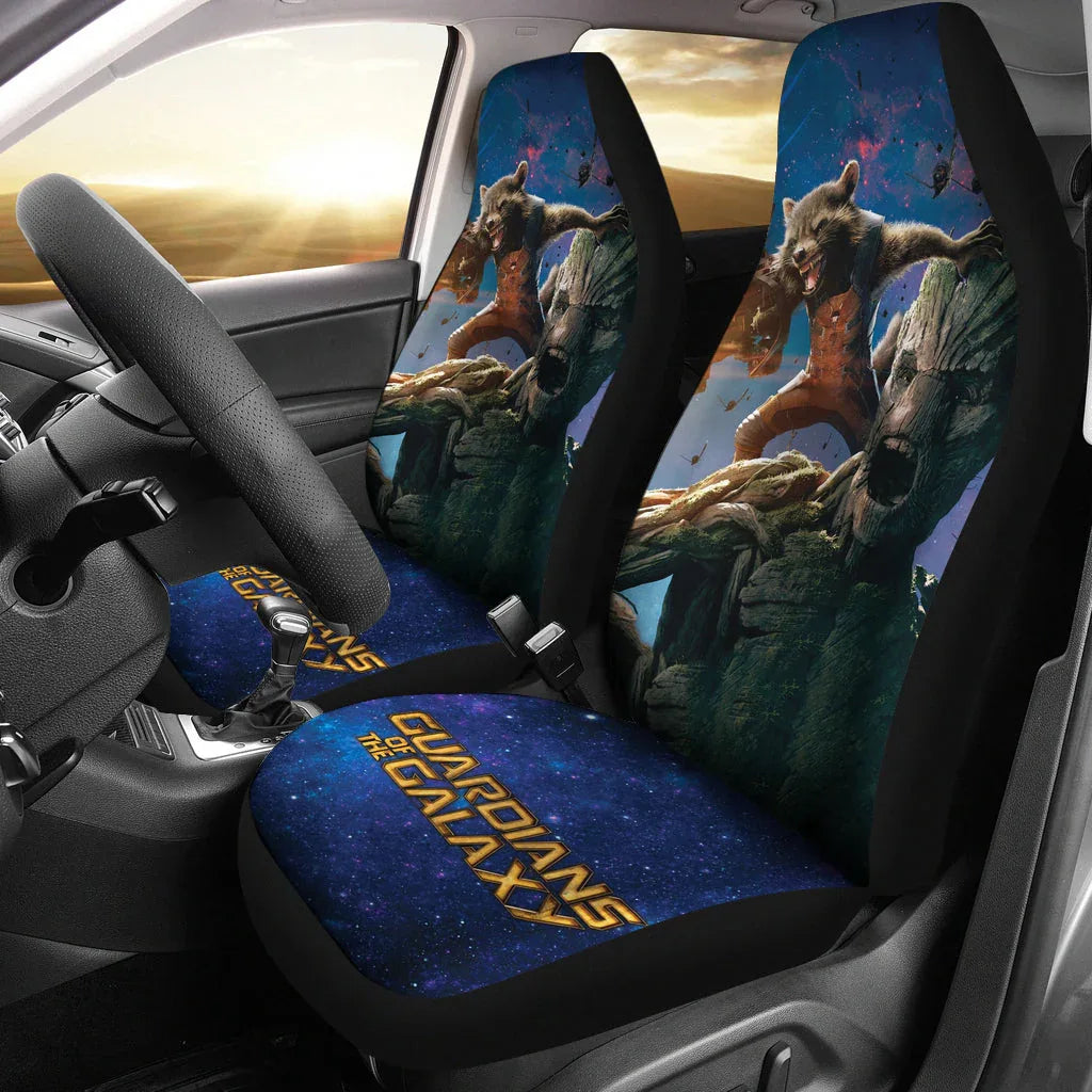 Groot And Rocket Guardians Of the Galaxy Car Seat Covers Movie Car Accessories Custom For Fans - PersonalizedFury