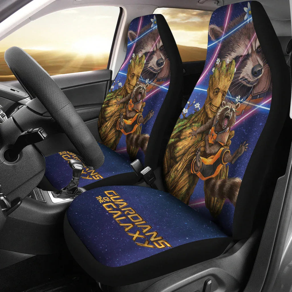 Groot And Rocket Guardians Of the Galaxy Car Seat Covers Movie Car Accessories Custom For Fans - PersonalizedFury