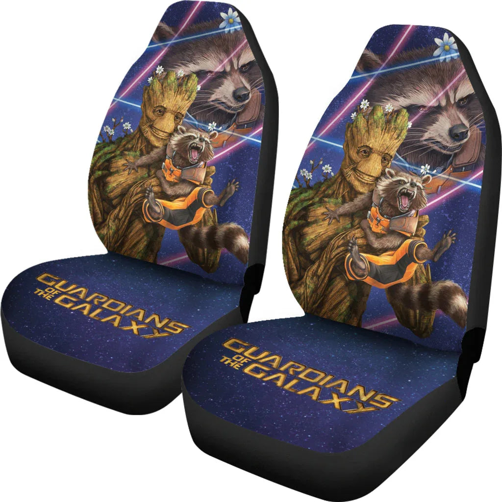 Groot And Rocket Guardians Of the Galaxy Car Seat Covers Movie Car Accessories Custom For Fans - PersonalizedFury