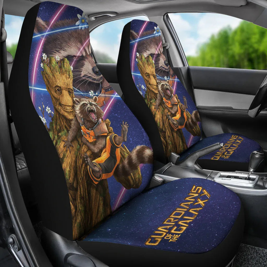 Groot And Rocket Guardians Of the Galaxy Car Seat Covers Movie Car Accessories Custom For Fans - PersonalizedFury
