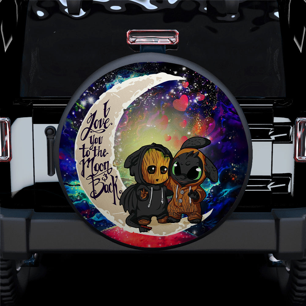 Groot And Toothless Love You To The Moon Galaxy Car Spare Tire Cover