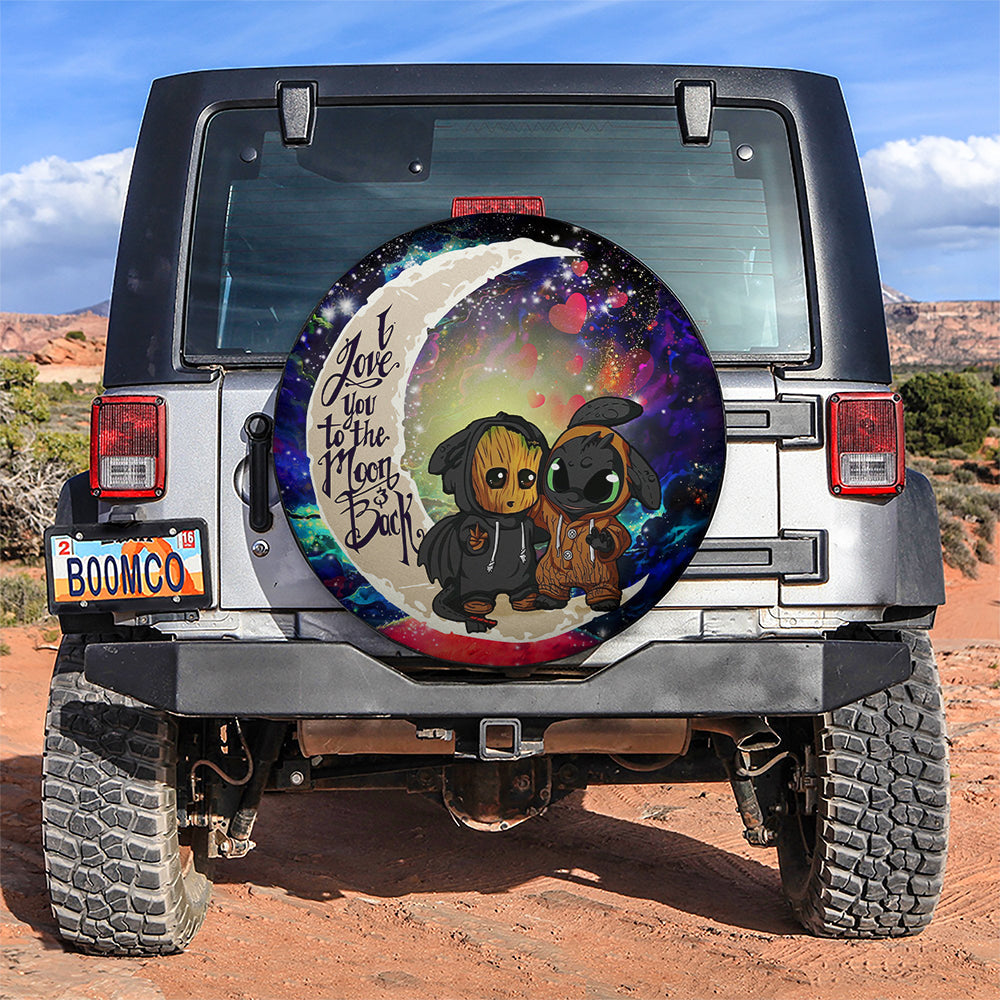 Groot And Toothless Love You To The Moon Galaxy Car Spare Tire Cover