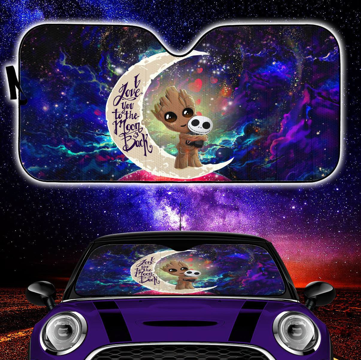 Groot Hold Jack Skelington Love You To The Moon Galaxy Car Auto Sunshades